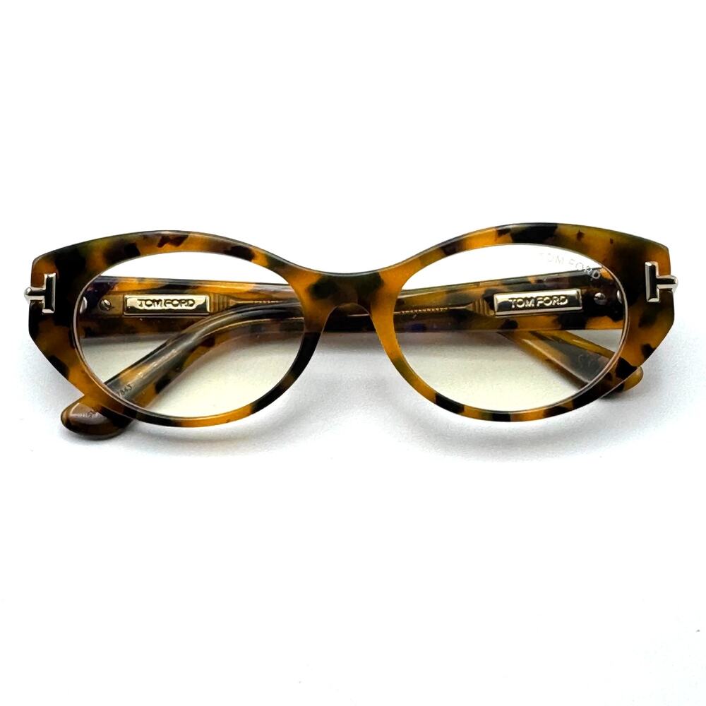Tom Ford Eyeglasses Frames TI5015-B 055 Icon Havana Cat Eye Blue Block 53-18-140
